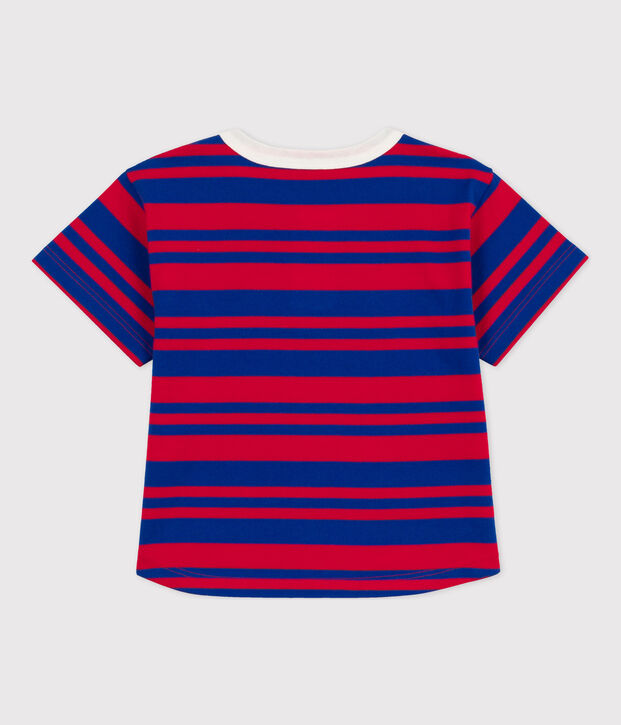 Camiseta de algod&oacute;n a rayas para ni&ntilde;a azul/rojo