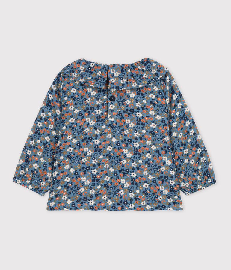 Blusa estampada de manga larga de gasa de algod&oacute;n para beb&eacute; azul/multicolor