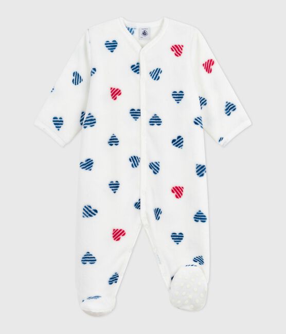 Sobrepijama polar de invierno con estampado de corazones para bebé blanco MARSHMALLOW/blanco MULTICO