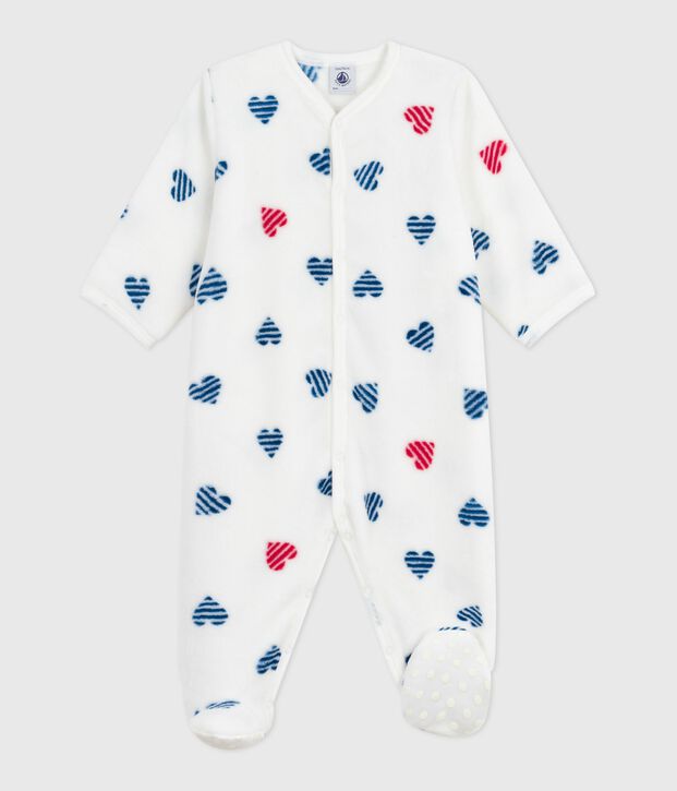 Sobrepijama polar de invierno con estampado de corazones para beb&eacute; blanco/multicolor