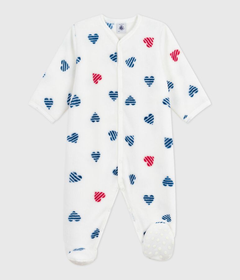 Sobrepijama polar de invierno con estampado de corazones para beb&eacute; blanco MARSHMALLOW/blanco MULTICO