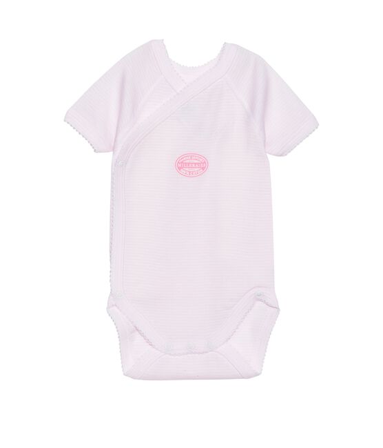 Body de manga corta milrayas de primera puesta para bebé niña rosa VIENNE/blanco ECUME