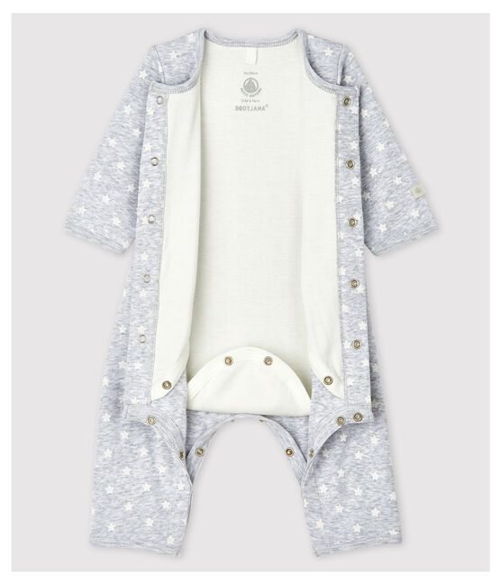 Bodyjama sin pies de bebé de algodón ecológico gris POUSSIERE/blanco MARSHMALLOW