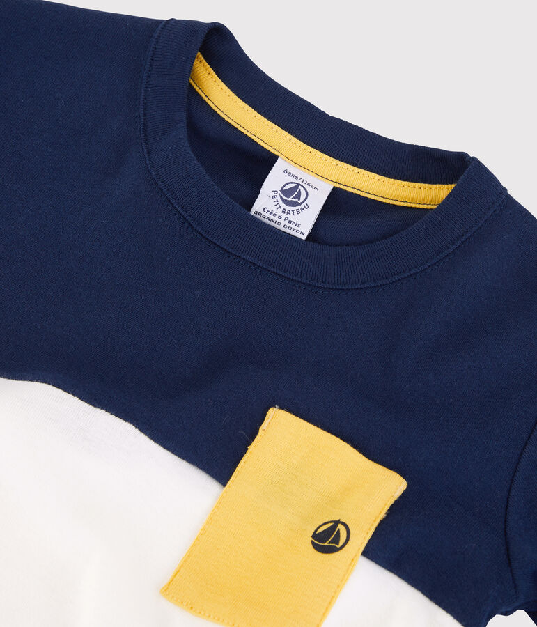 Camiseta de manga corta de algod&oacute;n de ni&ntilde;o azul/blanco