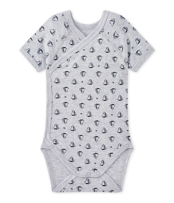 Body de nacimiento de manga corta estampado para bebé niño gris POUSSIERE/azul MEDIEVAL