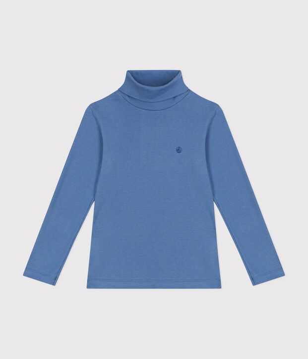 Camiseta de cuello alto de algod&oacute;n para ni&ntilde;o/a azul