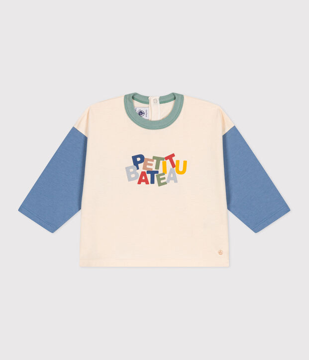 Camiseta de manga larga de punto fino para beb&eacute; azul/azul