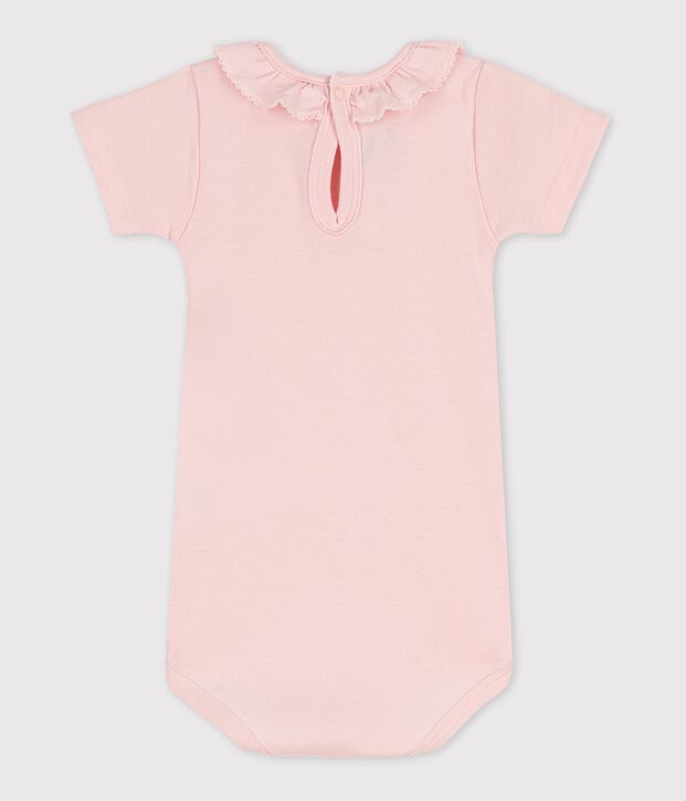 Bodi de manga corta con gorguera de beb&eacute; rosa