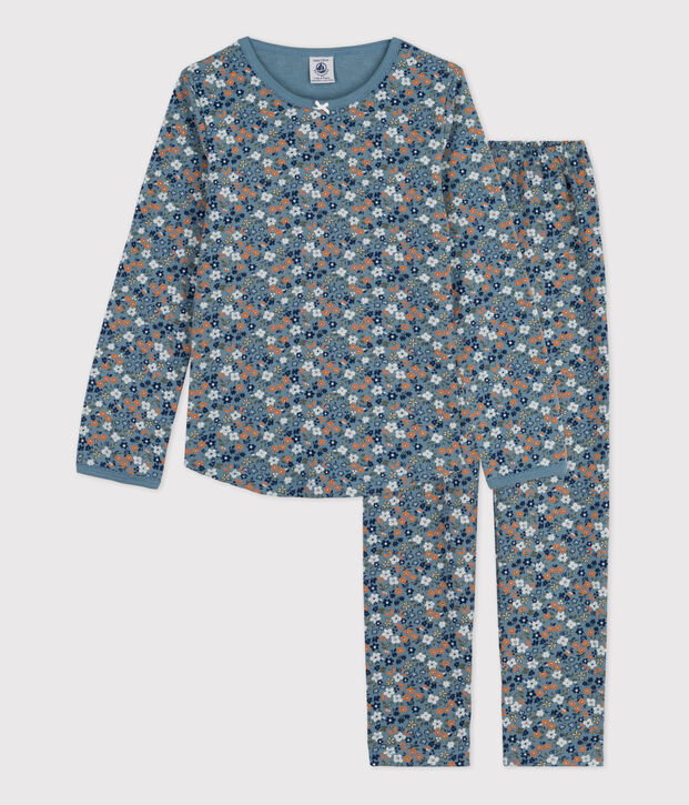 Pijama de algod&oacute;n con flor para ni&ntilde;a azul/multicolor