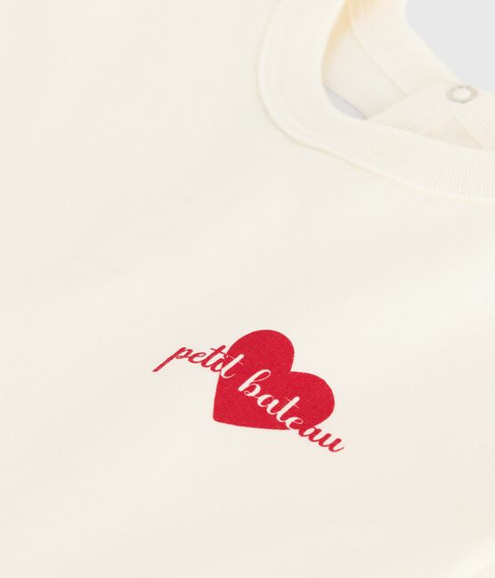 Camiseta de algodón de manga larga con estampado de corazón para bebé crudo MILK