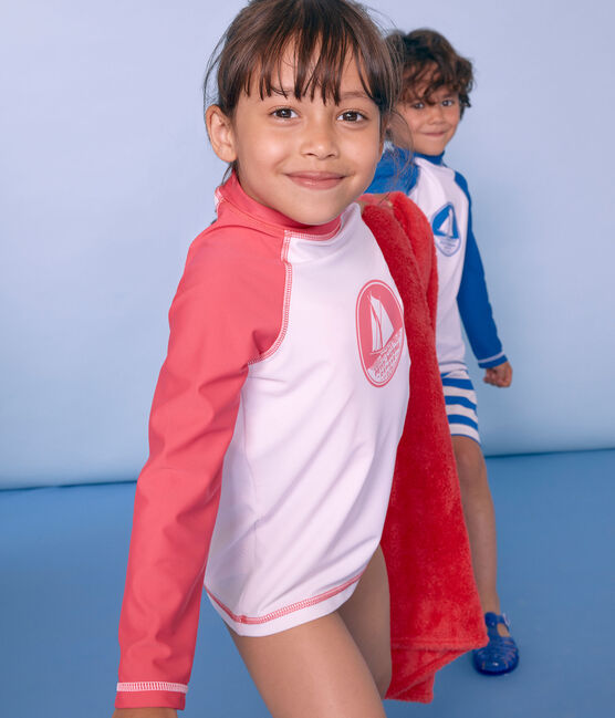 Camiseta de protección solar para niño y niña blanco MARSHMALLOW/rosa CUPCAKE