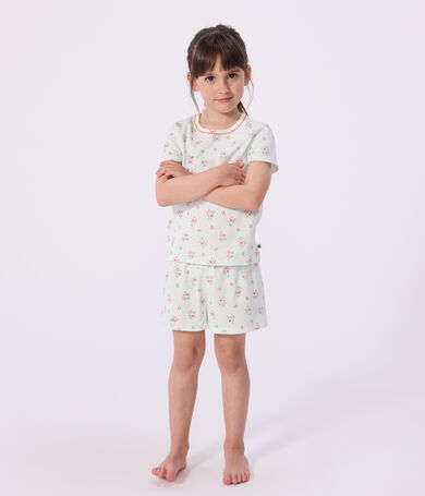 Pijama infantil corto de algod&oacute;n con estampado de flores