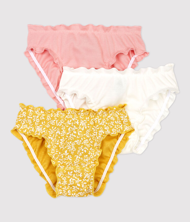 Juego de 3 braguitas con volantes y estampado floral de ni&ntilde;a de algod&oacute;n org&aacute;nico multicolor