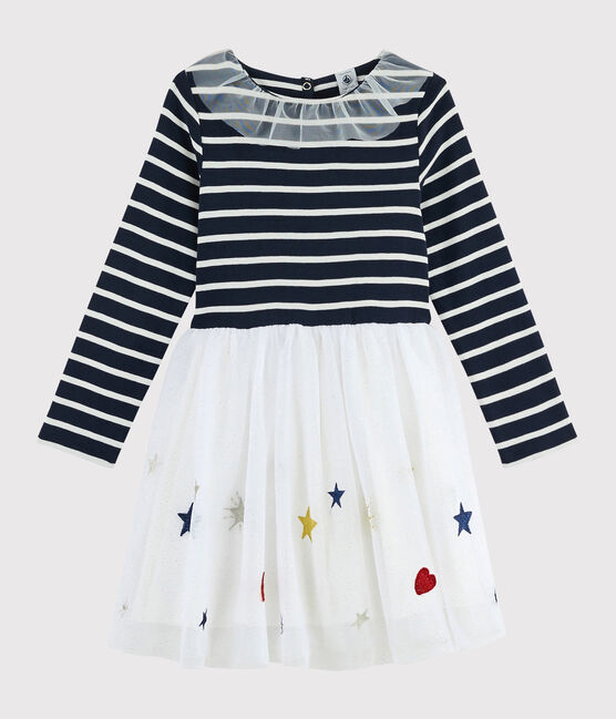 Vestido de manga larga para niña azul SMOKING/blanco MULTICO
