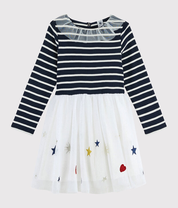 Vestido de manga larga para ni&ntilde;a azul/multicolor