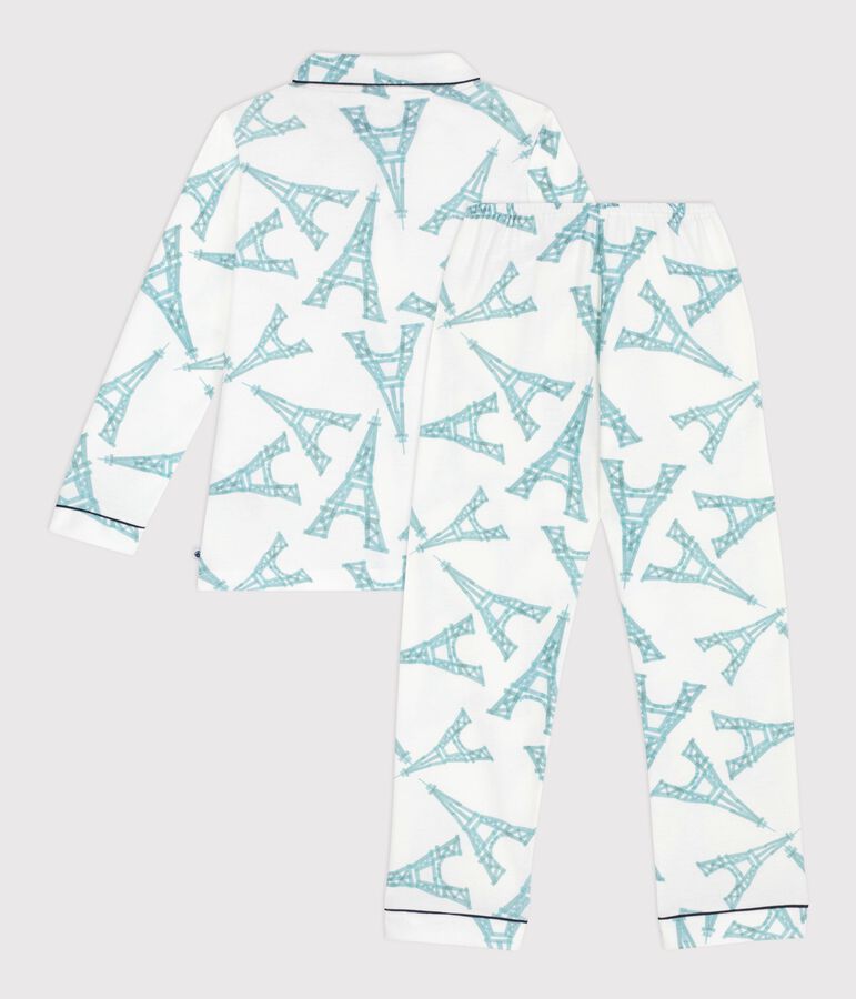 Pijama infantil abotonado de algod&oacute;n estampado blanco/multicolor