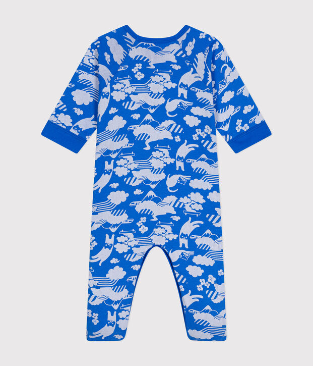 Pijama con cremallera de algod&oacute;n para beb&eacute; azul/blanco