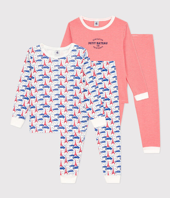 Juego de 2 pijamas de algodón París y rayas para niño/niña variante 1