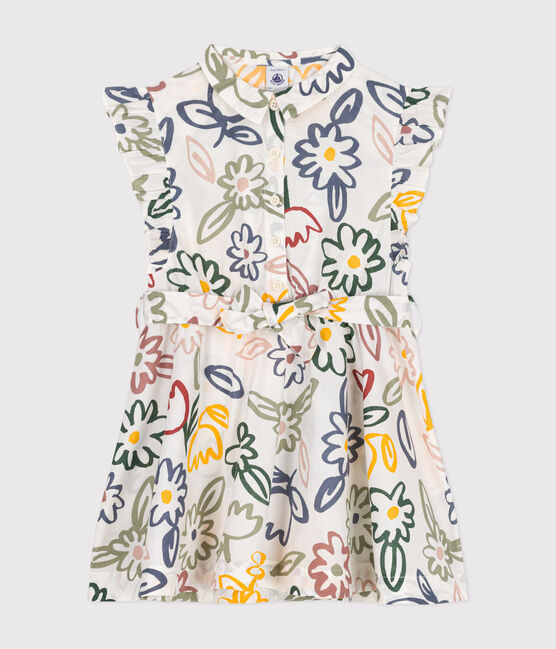 Vestido estampado de popelina sin mangas para niña blanco MARSHMALLOW/blanco MULTICO