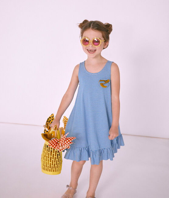 Vestido infantil para niña azul RIYADH/blanco MARSHMALLOW