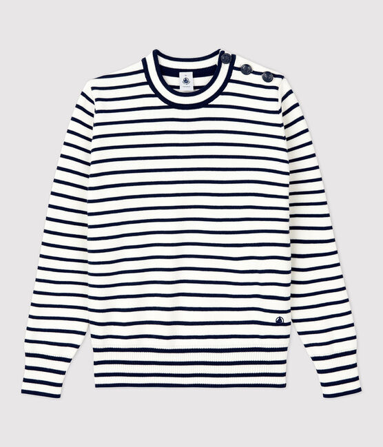 Jersey marinero de algodón de mujer blanco MARSHMALLOW/azul SMOKING