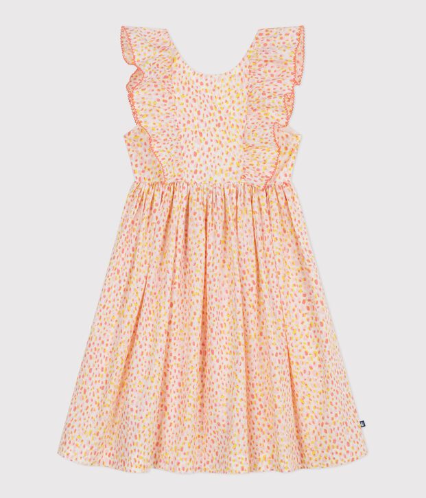 Vestido infantil sin mangas de algod&oacute;n con estampado y espalda descubierta blanco/multicolor