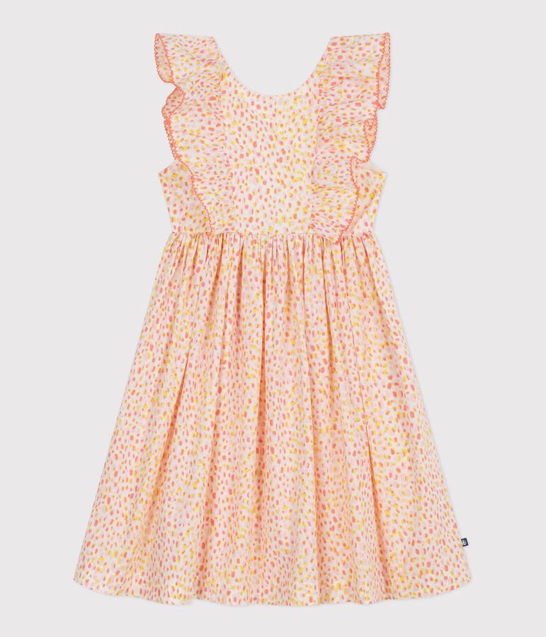 Vestido infantil sin mangas de algod&oacute;n con estampado y espalda descubierta blanco/multicolor