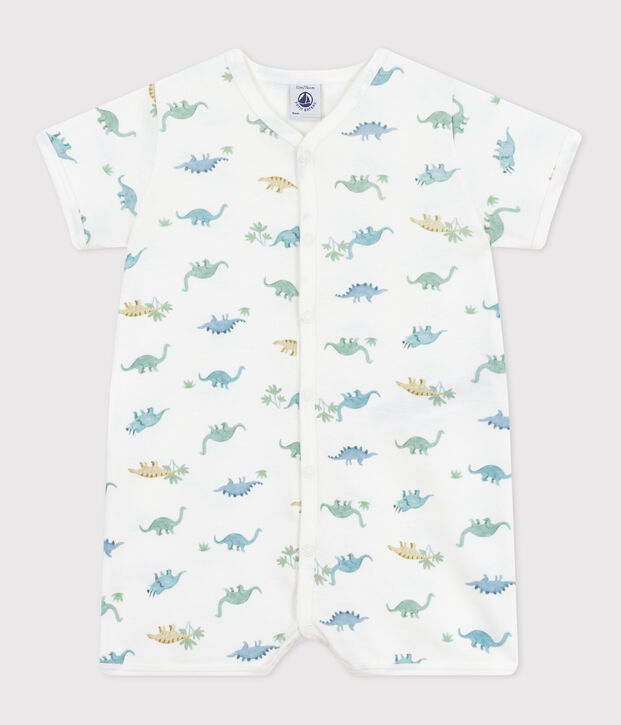 Mono corto de algod&oacute;n con dinosaurios para beb&eacute; blanco/multicolor