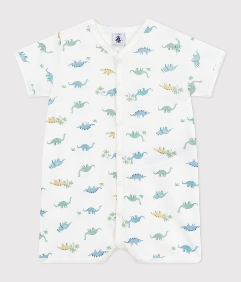 Mono corto de algod&oacute;n con dinosaurios para beb&eacute; blanco/multicolor