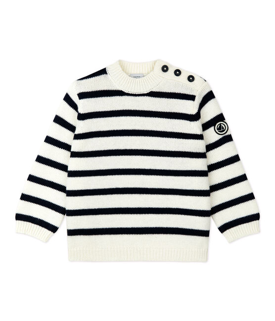 Jersey de lana y algodón de bebé blanco MARSHMALLOW/azul SMOKING