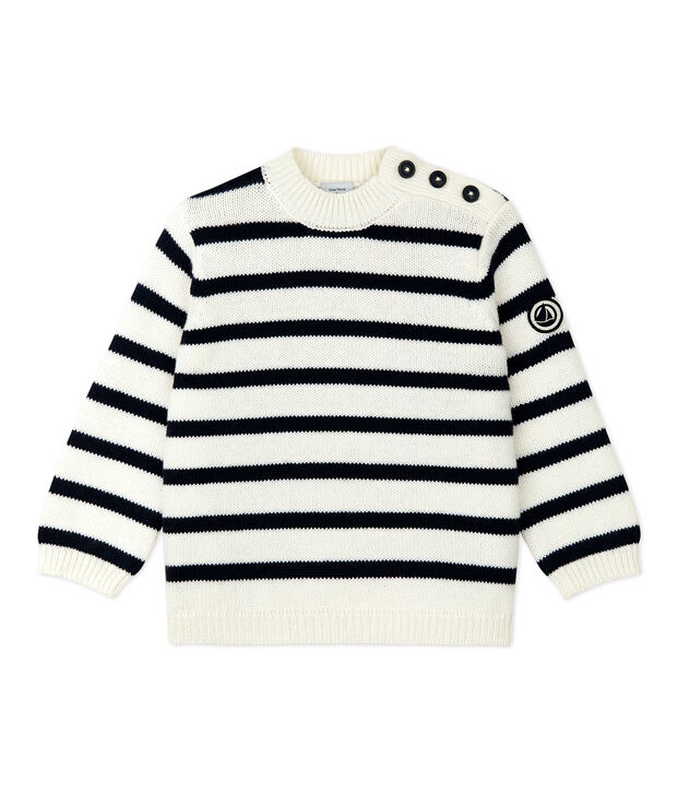 Jersey de lana y algod&oacute;n de beb&eacute; blanco/azul
