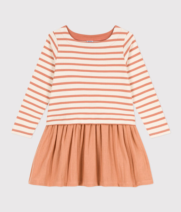 Vestido de algod&oacute;n grueso y gasa de algod&oacute;n de ni&ntilde;a crudo/rosa