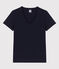 La camiseta RECTA de algodón con cuello de pico para mujer azul SMOKING