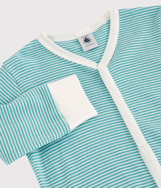 Pijama enterizo de rayas de algodón y lyocell azul MIROIR/blanco MARSHMALLOW