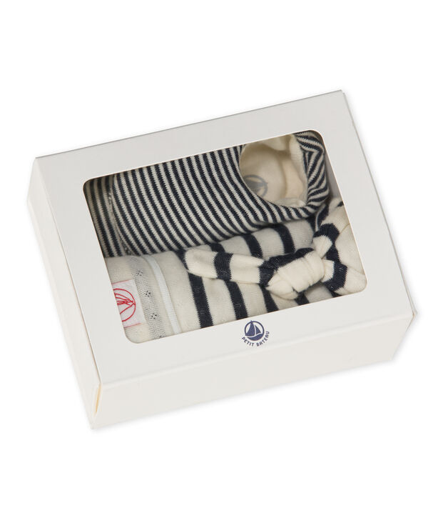 Conjunto de gorro y calcetines para beb&eacute; blanco/azul