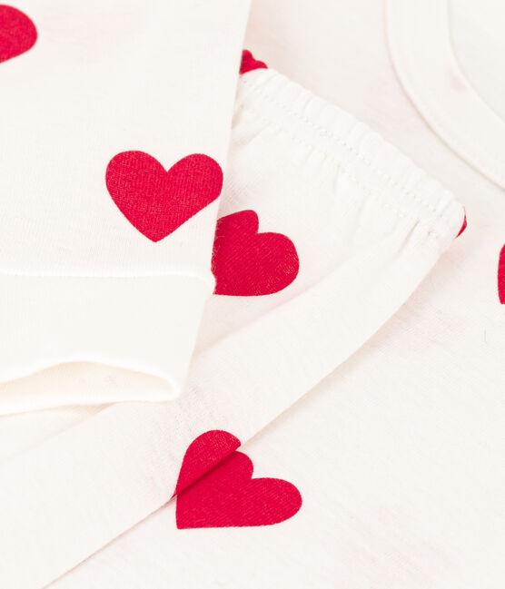 Pijama de algodón ajustado con corazones para niña blanco MARSHMALLOW/rojo TERKUIT