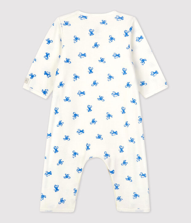 Bodyjama sin pies de algod&oacute;n org&aacute;nico para beb&eacute; blanco/azul