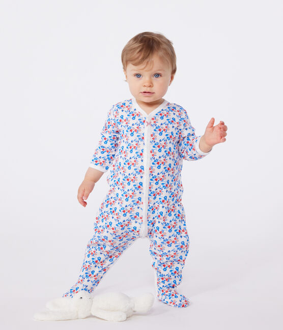 Pijama de algodón con flores para bebé blanco MARSHMALLOW/blanco MULTICO
