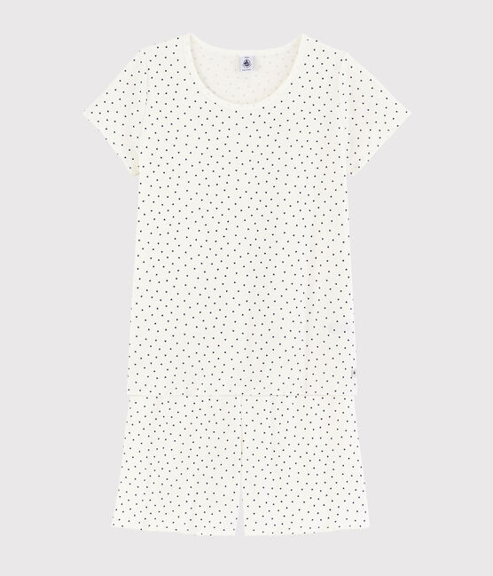 Pijama corto de corazones azules de algodón de chica/mujer blanco MARSHMALLOW/azul MEDIEVAL