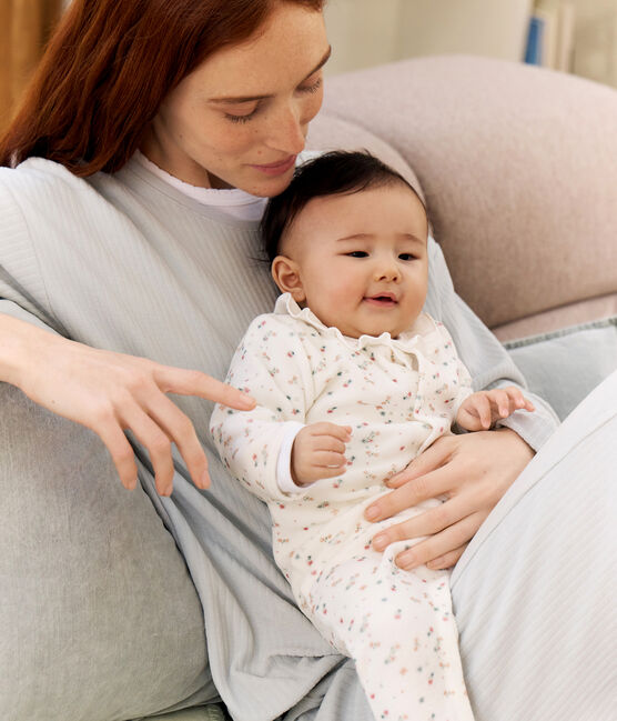 Pijama de terciopelo con cuello con flores para bebé blanco MARSHMALLOW/blanco MULTICO