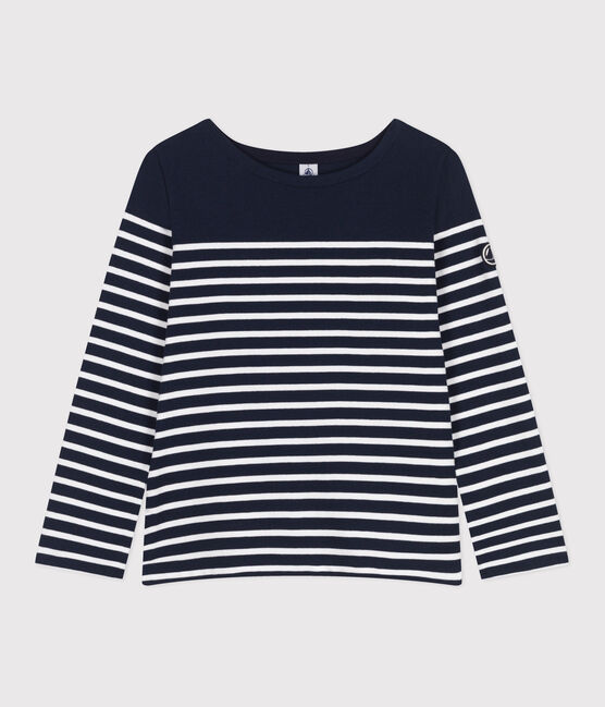 Marinera de algodón de manga larga para mujer azul SMOKING/blanco MARSHMALLOW