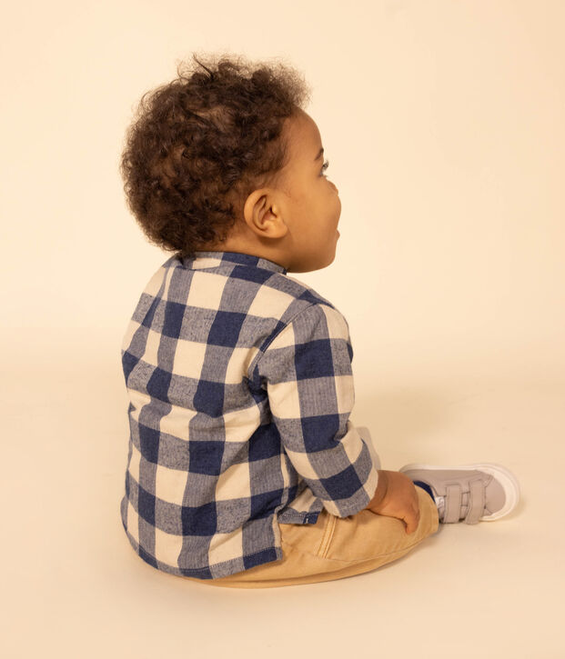 Camisa de franela a cuadros para beb&eacute; azul/crudo