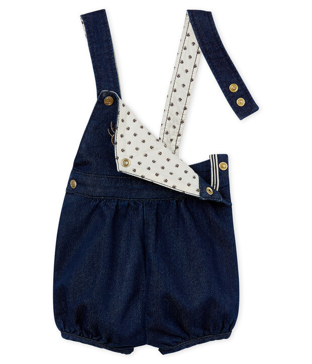 Peto corto de tela para beb&eacute; ni&ntilde;a azul/beige