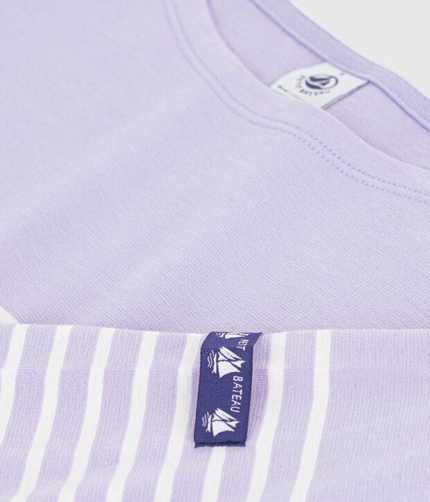 Camiseta marinera de algod&oacute;n para mujer violeta/crudo