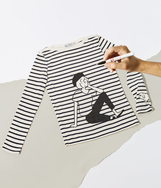 Camiseta marinera de mujer beige COQUILLE/azul SMOKING