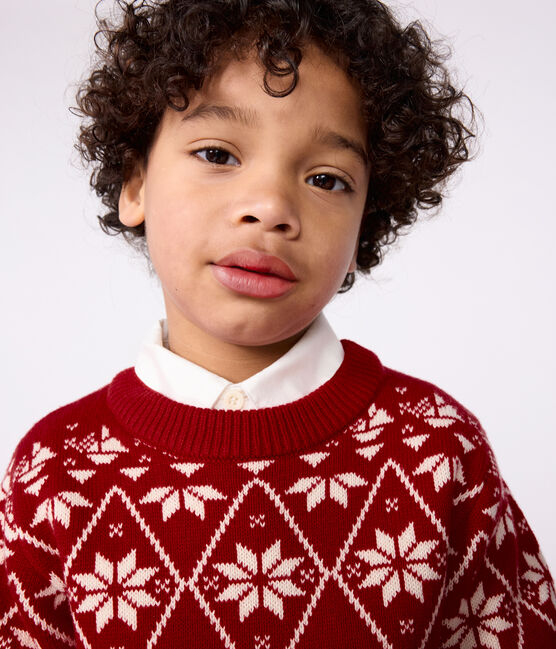 Jersey infantil de lana y algodón con estampados rojo AMARANTE/ AVALANCHE