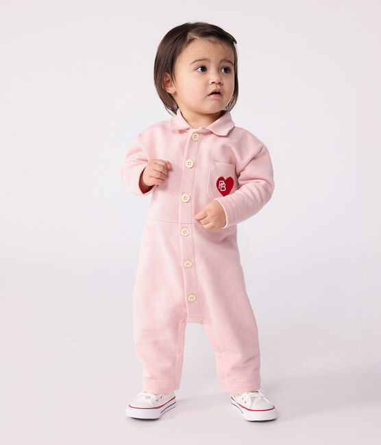 Mono largo estilo «worker» de algodón liso para bebé rosa JOLI