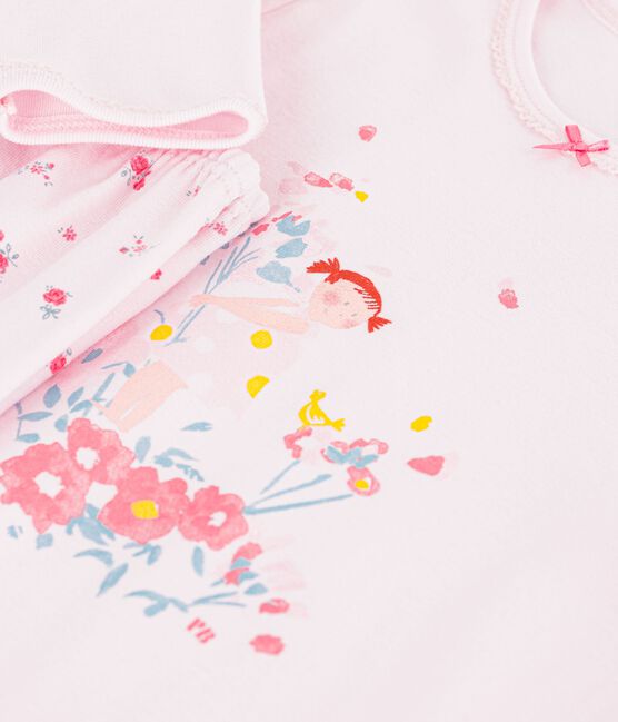 Pijama infantil de algodón con estampado de flores rosa BARELY/ MULTICO
