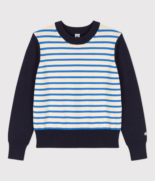 Jersey marinero de algod&oacute;n para mujer azul/crudo/azul