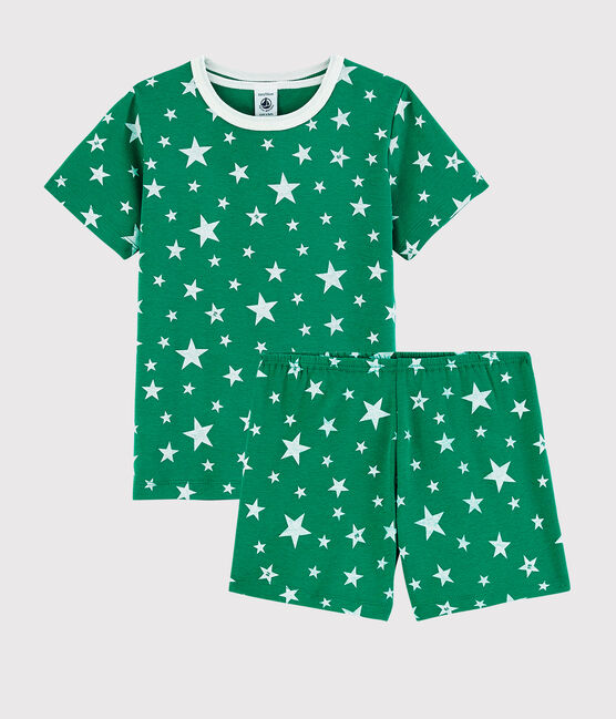 Pijama corto verde con estrellas de algodón de niño verde GAZON/blanco ECUME